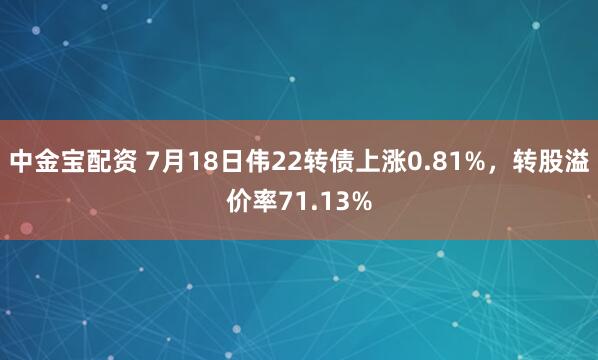 中金宝配资 7月18日伟22转债上涨0.81%，转股溢价率71.13%