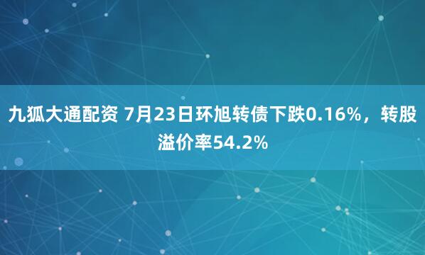 九狐大通配资 7月23日环旭转债下跌0.16%，转股溢价率54.2%