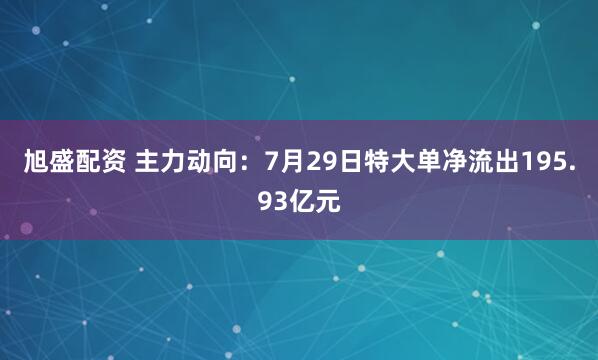 旭盛配资 主力动向：7月29日特大单净流出195.93亿元
